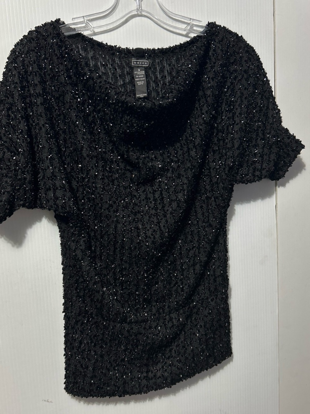 Vogue Black Sequin Textured Short-Sleeve Top